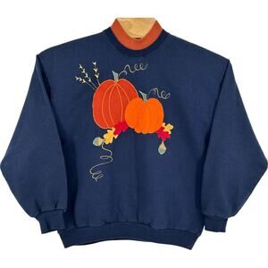 Vintage 90s y2k Women's Jerzees Autumn Fall Leaves Pumpkin Crewneck Sweatshirt L